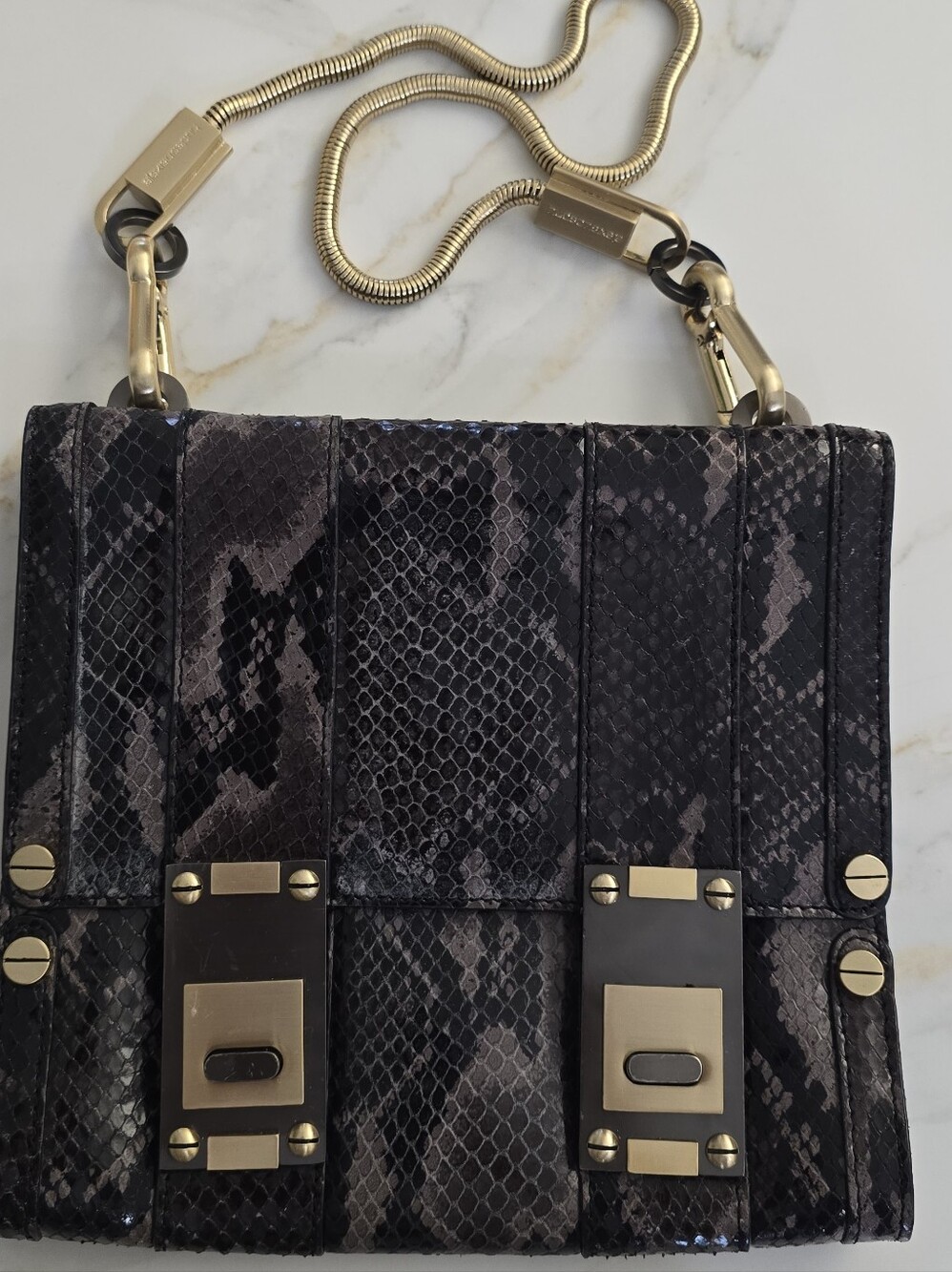 Alexis Hudson Black Snake-Embossed Crossbody with Gold Hardware